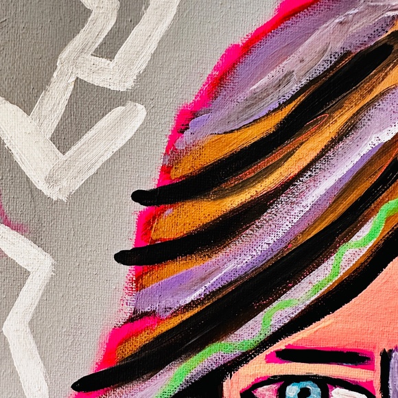 Abstract Lady Face Painting with Rose Tattoo, 12x12 Original Canvas Art OOAK - Picture 3 of 10